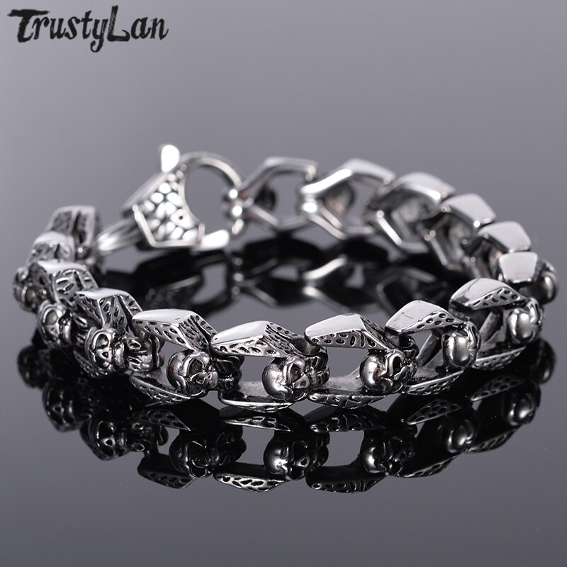Trustylan Punk Rocker Schedel Armband Mannen Zware Rvs Heren Armbanden Gothic Sieraden Halloween Accessoires