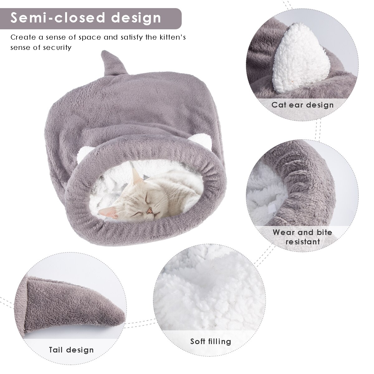 Schattige slaapzak voor katten, warm en comfortabel, premium koraalfleece, bedekt, knuffelbaar bed voor katten, puppy's, konijnen en andere kleine huisdieren