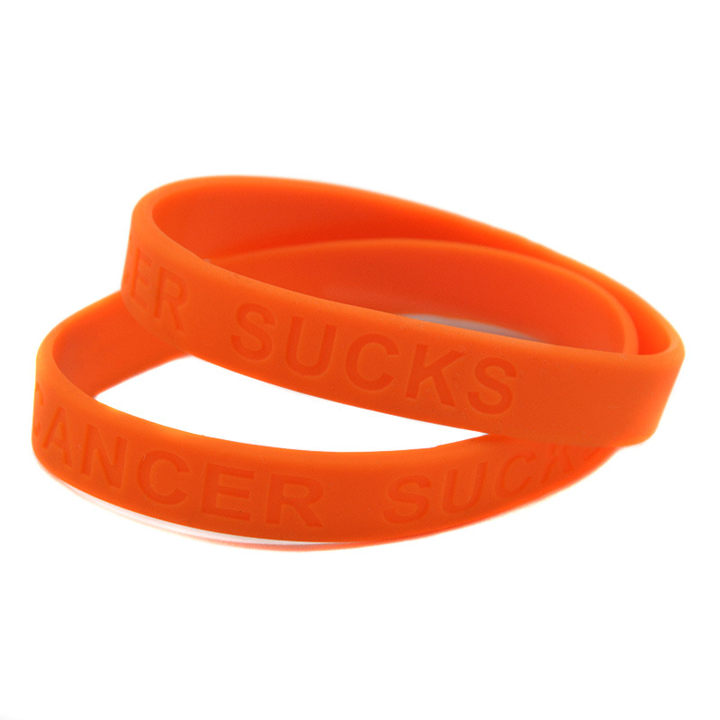 PBR162(10), &quot;Kanker Zuigt&quot; Print Roze/Paars/Geel/Oranje/Grijs Lint Cancer Awareness Polsband Silicone Rubber armbanden