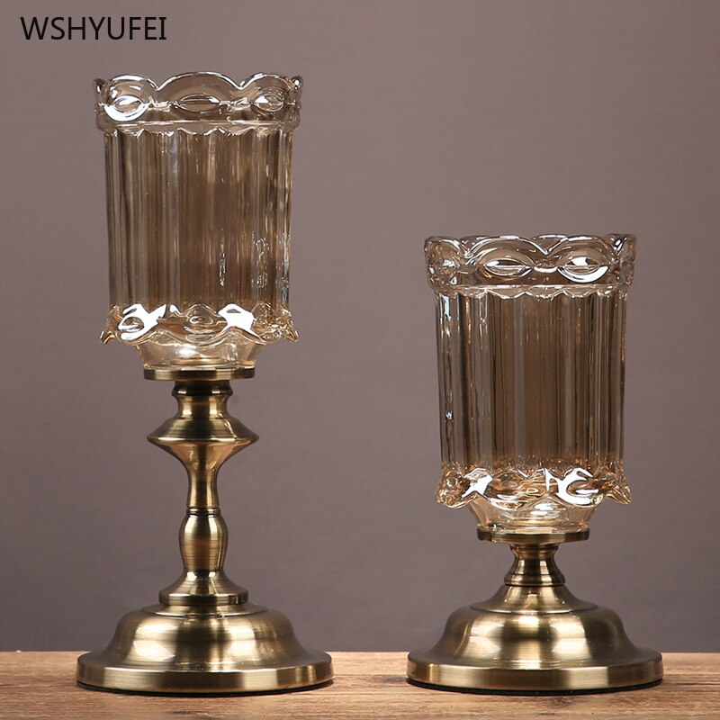 Bronse base brun krystallklar glass vase modell hjem tørr blomsterdekorasjon stuebord kunst blomsteroppsats