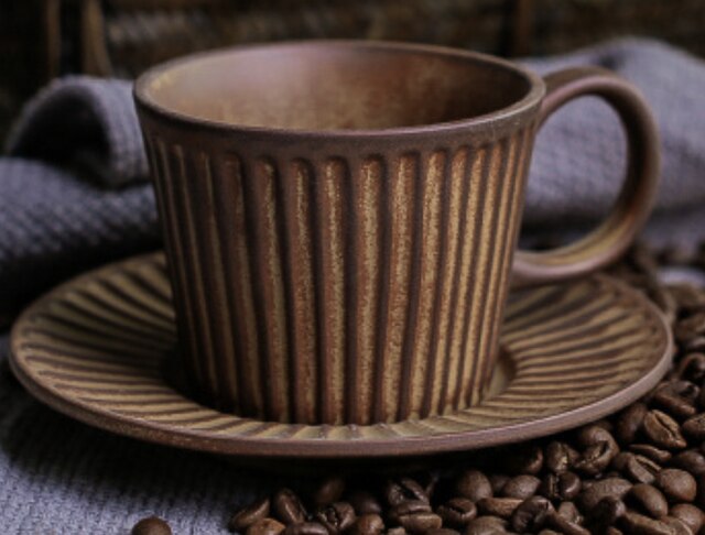 Japansk stil håndlavet keramik kaffekop tekop med underkop sæt keramisk vand kop porcelæn eftermiddagste kop: Sort