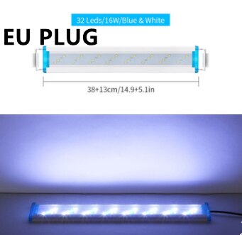 Super Slim LEDs Aquarium Lighting Aquatic Plant Grow Light 18-75CM Extensible Waterproof Bright Clip Blue Lamp Fish Tank 90-260V: Silver