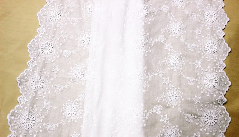 3D Katoenen Doek + Melk Zijde Geborduurde Ster Shell Kant Stof Handgemaakte Diy Vrouwen Kleding Accessoires 130Cm CR2496