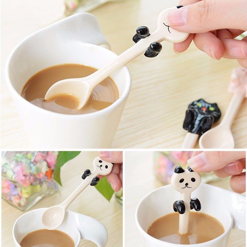 Kawaii Ceramic Coffee Tea Sauce Spoon Panda Bear Frog Cat Animal Shape Sauce Scoop Stirring Mixing Spoon coffee scoop with clip