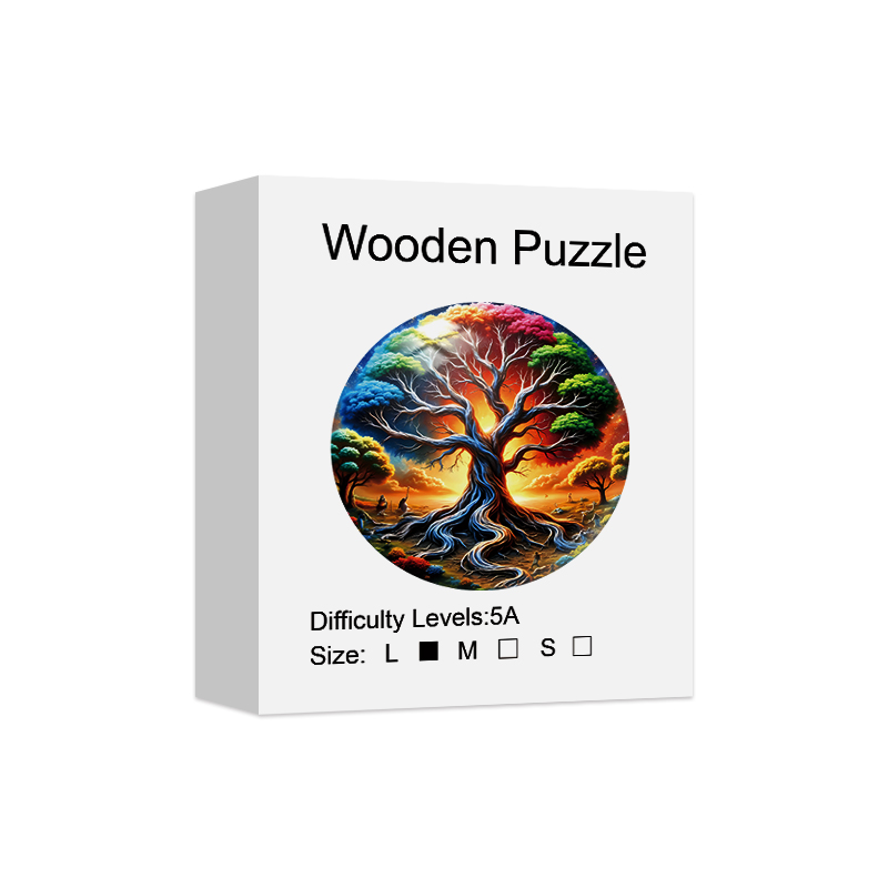 Colourful Tree Wooden Puzzle for Adults, Unique Shaped Pieces, Exquisite Box, Brain Exercise, Room Decor,: Default Title