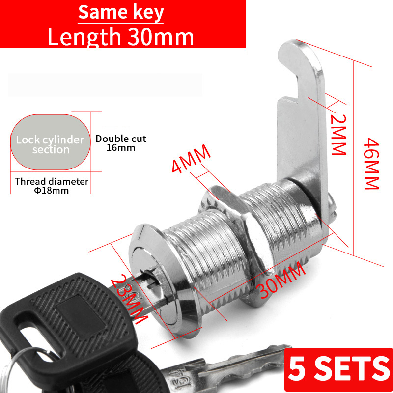 5 SETS File Cabinet Lock Iron Sheet Locker Cylinder Employee Cabinet Storage Cabinet Mailbox Universal Tongue Lock With 2 Keys: black