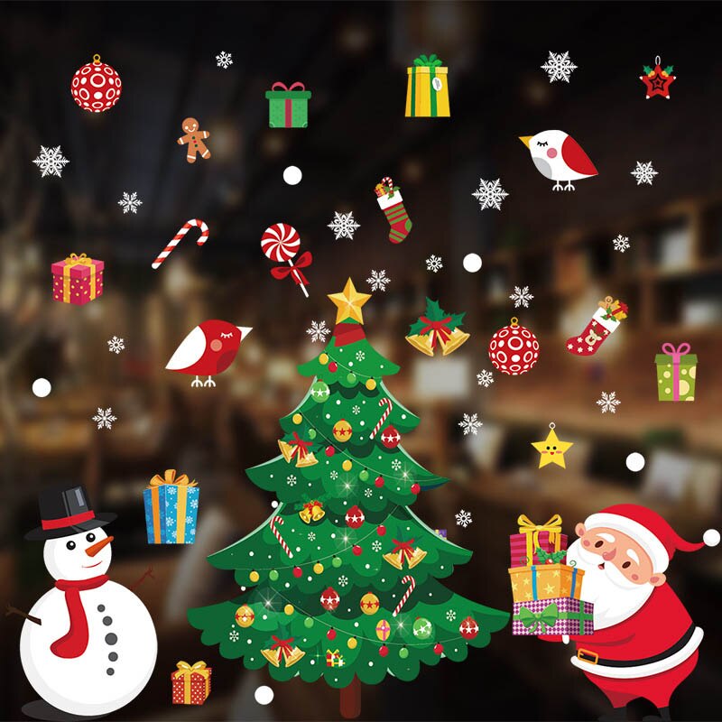 Snowman Wall Sticker DIY Christmas Party Home Decoration Windows Door PVC Stickers Year Household Glass Wall Sticker: Style 6