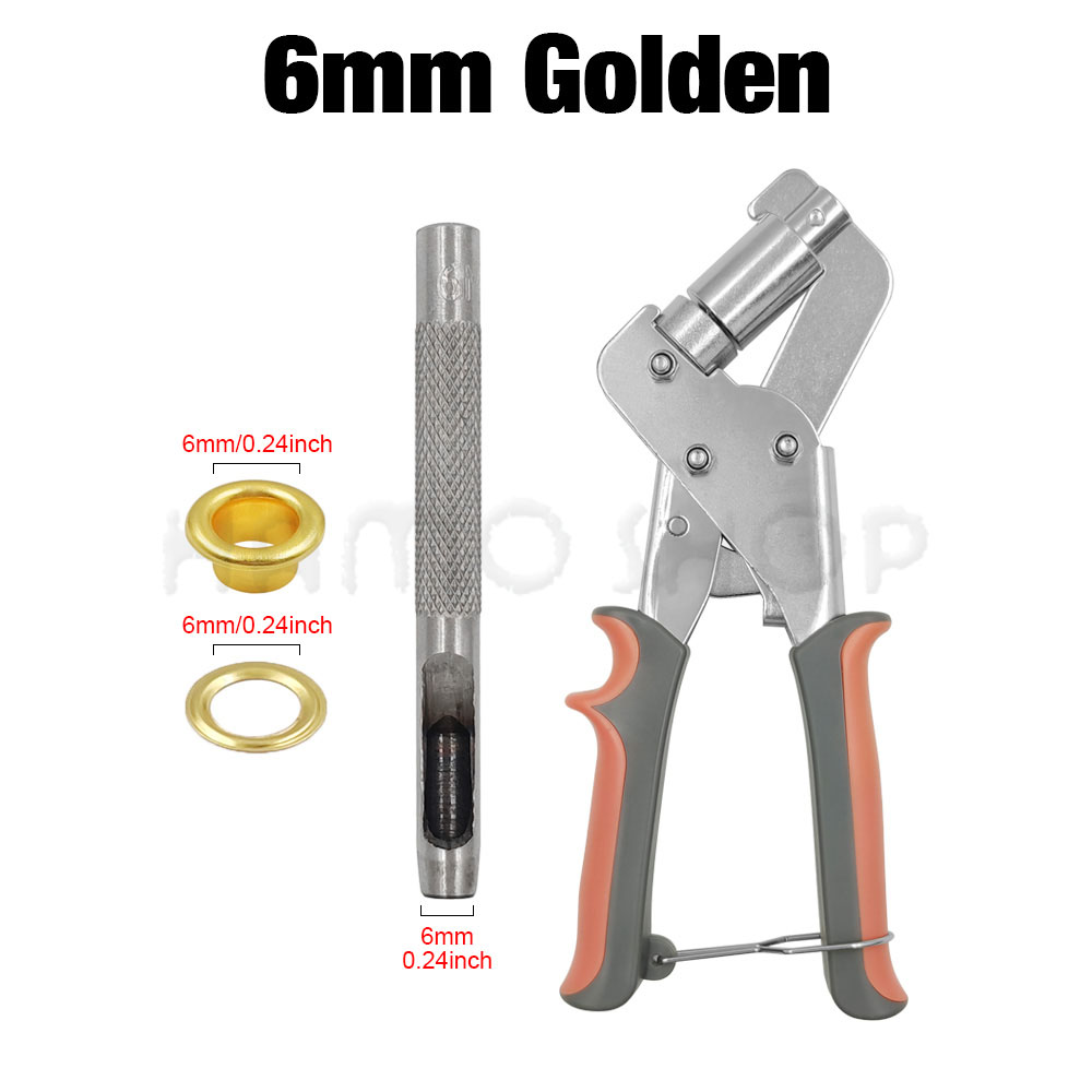 Eyelet Grommet Tool Kit Handheld Install Pliers Portable Grommet Hand Press With 100 Set Of Grommets For Leather Canvas Clothing: Antique Brass