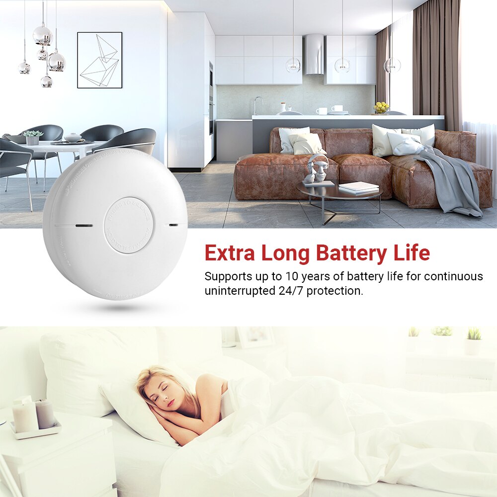 Photoelectric Smoke Detector & Fire Alarm with 10-Year Battery Life Battery Operated Fire Alert Smoke Alarm