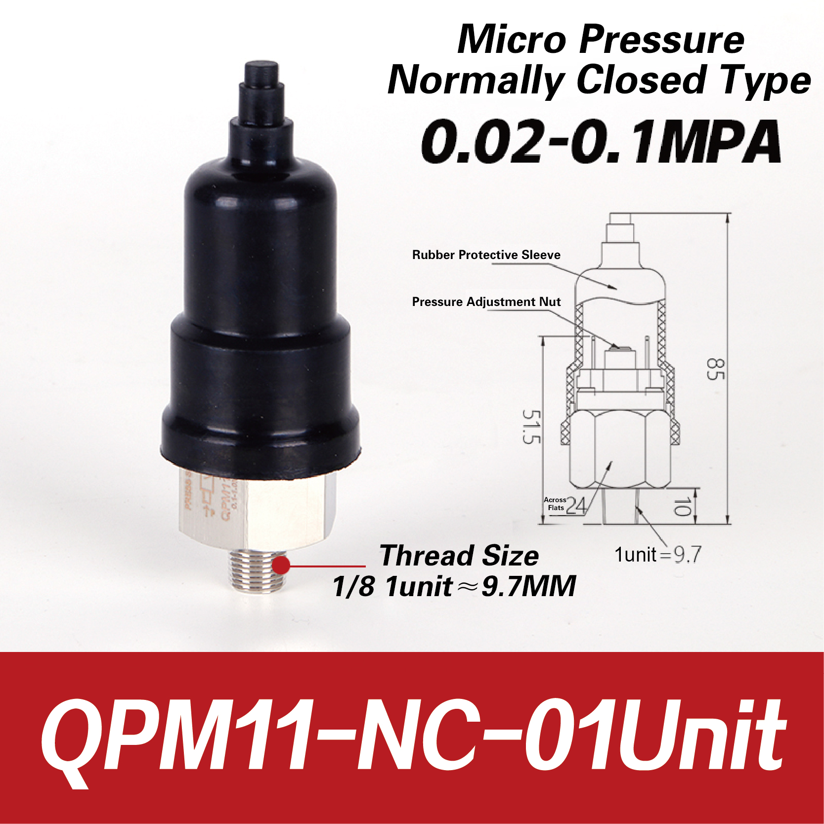 QPM11-NO QPM11-NC Adjustable Air Pressure Switch 1/4 1/8 Inch Pneumatic Diaphragm Hydraulic Pressure Control for Compressor: Ivory