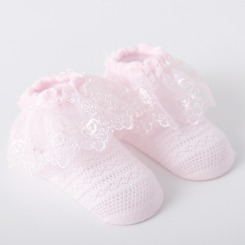 Calcetines de malla de encaje para niñas pequeñas, medias de algodón de princesa, transpirables, de 0 a 5 años, 2022, meias curtas de malha de renda de bebê de verão: 2pink / 0-1T