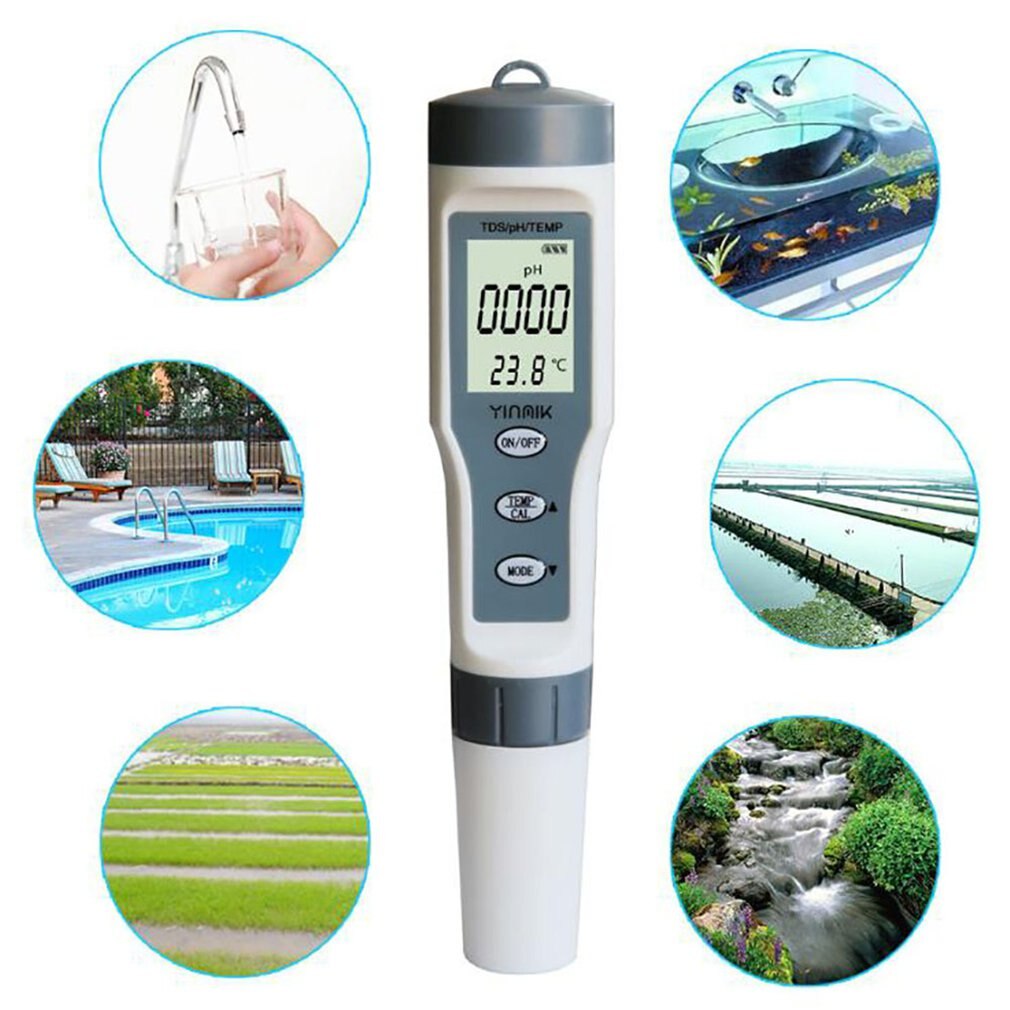 PH Meter 3 in 1 PH/TDS/Temperature Meter Digital Water Monitor Tester Detector for Pools Drinking Water Aquariums