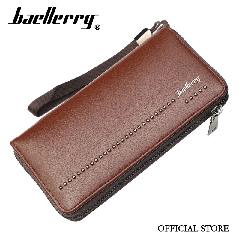 Portefeuille baellerry en cuir synthétique pour homme, grande capacité, avec fermeture éclair et bandoulière
