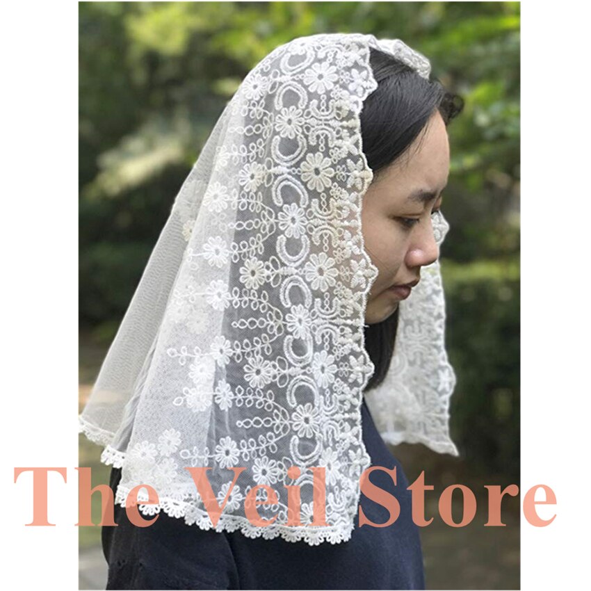 ISHSY Ivory Lace Church Head Covering Embroidered Flowers Catholic Chapel Mantilla veil Orthodox Veils Mantilla de Novia Negra