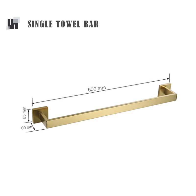 Accesorios de baño de oro cepillado, soporte de papel higiénico, gancho de pared, colgador de toalla, organizador de cocina de acero inoxidable, estante de barra de toalla: Single Towel Bar