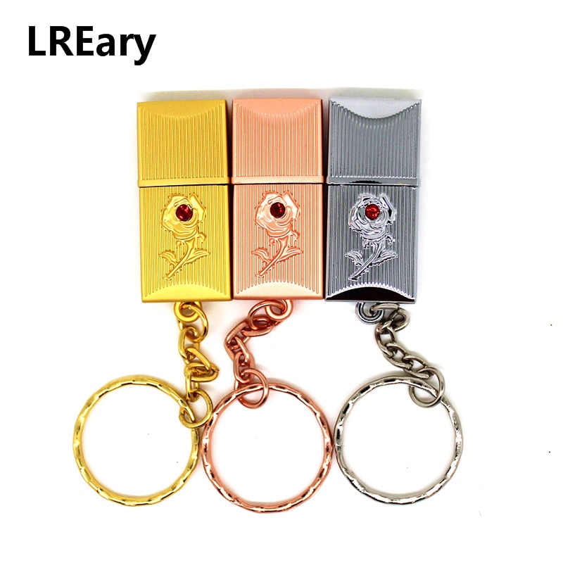 The Rose Flower USB 2.0 Flash Drives Water proof pen drive Memory Stick Metal Key chain Pen Thumb U Disk pendrive