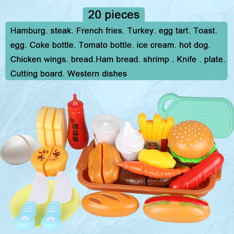 Children Pretend Play juguetes House Toy Cutting Fruit Plastic Vegetables Food Kitchen Baby Classic Educational Toys for Girls: 20Pcs