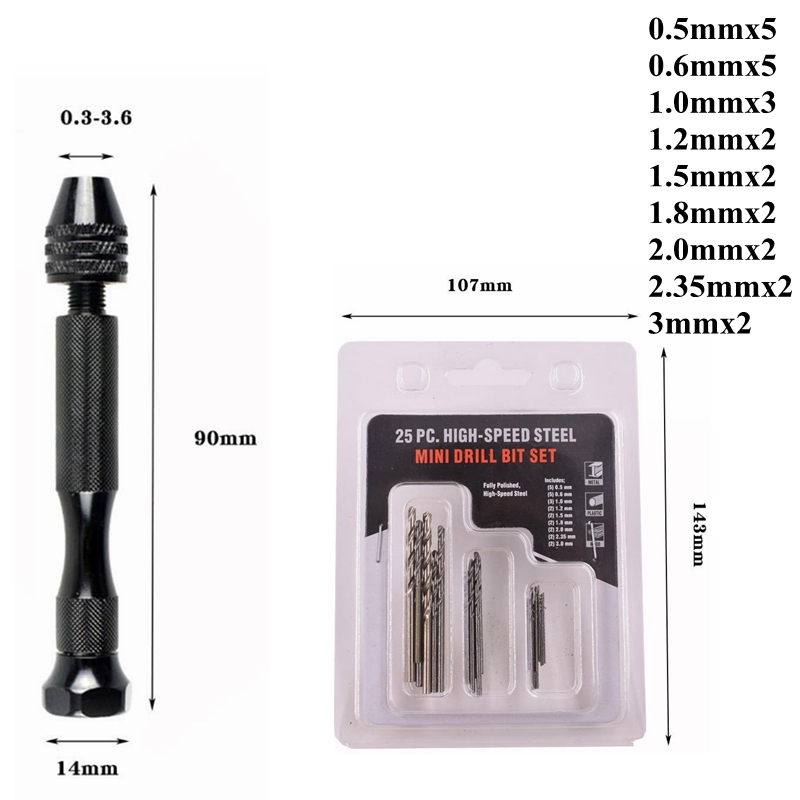 Mini Micro Aluminum Hand Drill With Keyless Chuck HSS Steel Twist Drill Bit Woodworking Drilling Rotary Tools Hand Drill Manual: J