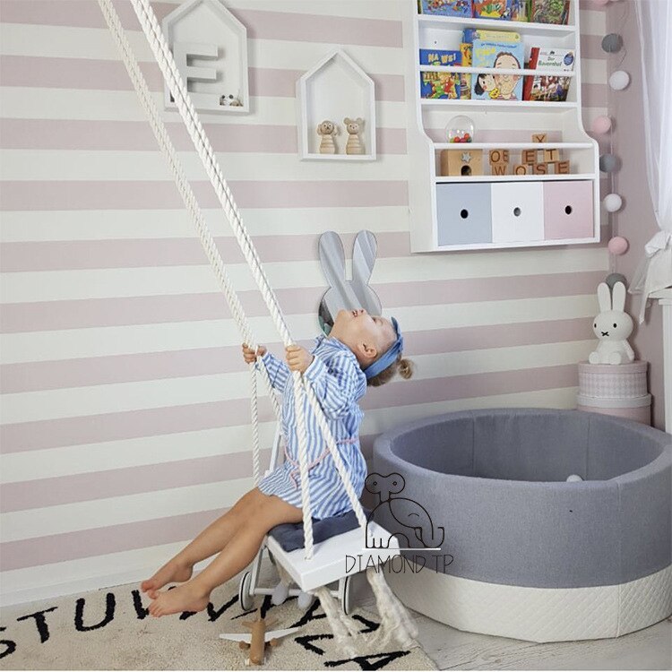 Ins vind børn swing hængende stol, børns værelse dekoration, baby rekreation swing massivt træ bord, bomuld reb swing