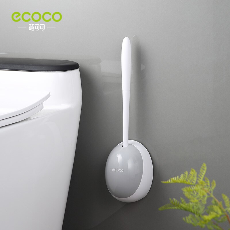 Ecoco silikonborsthuvud toalettborste snabbavloppsrengöringsverktyg för badrumstoalett väggmonterad hushålls-wc-borstetillbehör: Grå
