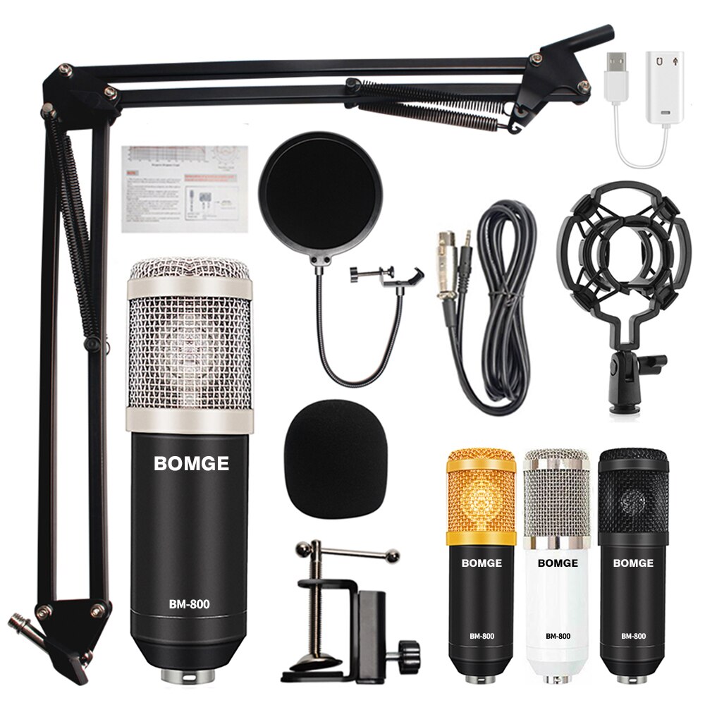 bm 800 condenser microphone mic studio microphone for gaming pc computer karaoke kit bm-800 bm800 V8 sound card: BM800-Sliver