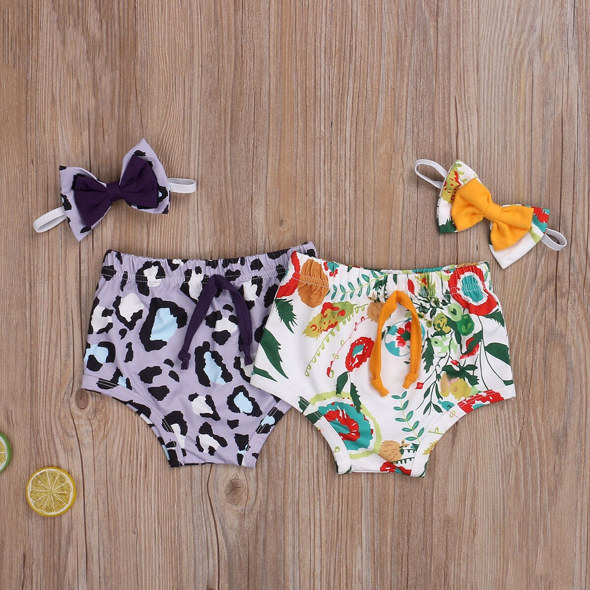 Pantalons courts extensibles pour bébés filles, ensembles de 2 pièces, couvre-couche décontractés, avec bandeau, été
