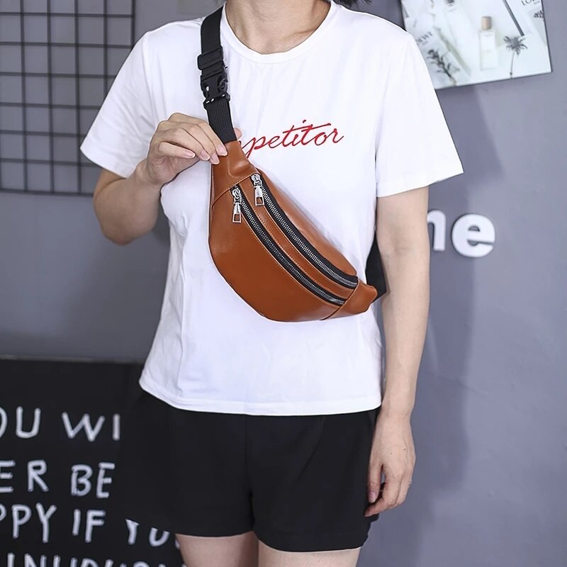 Women Chest Bag Waist Packs For Unisex Female Pu Leather Fanny Packs Banana Ladies Belt Bum Bags Wallets