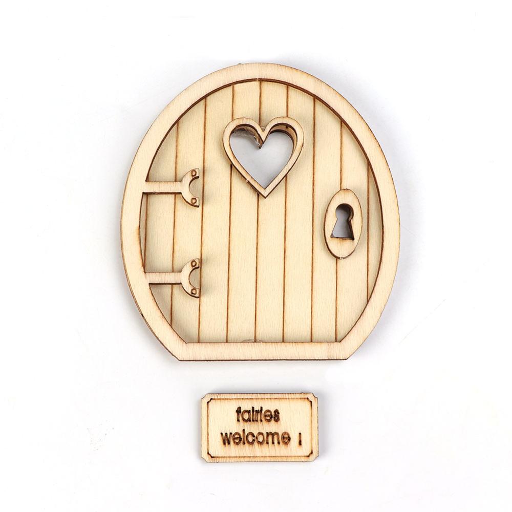 Ourwarm 6 stk træ fe havedør håndværk alf håndværk diy favor miniature fe haven tegn diy vintage hjem indretning hobby: Lysegrøn