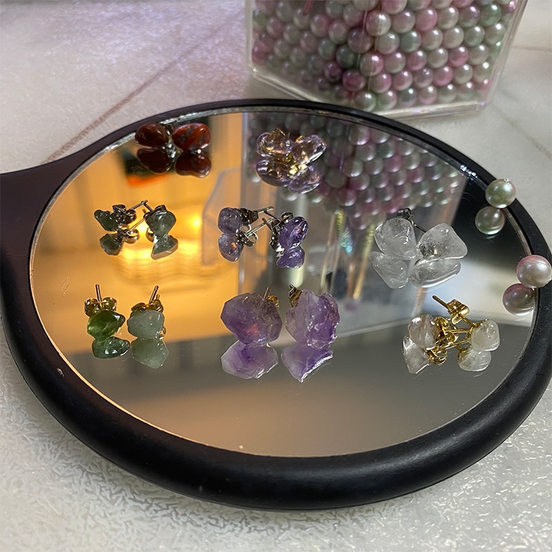 Naturlig ametyst ru sten øreringe enkle og #39 kvinders øreringe øreringe krystal blomster smykker avanceret luksus