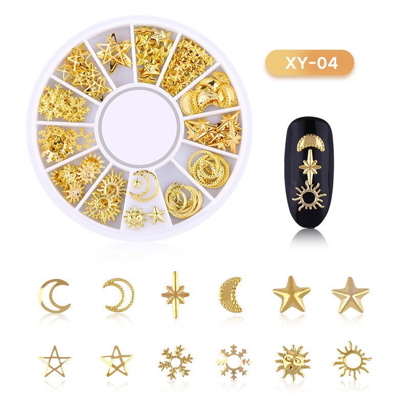Gemengde 3D Hollow Nail Steentjes Voor Nagels Charms Metalen Vormen Geometrie Goud Tips Diy Accessoires Kristal Nail Art Decoratie: F550-04