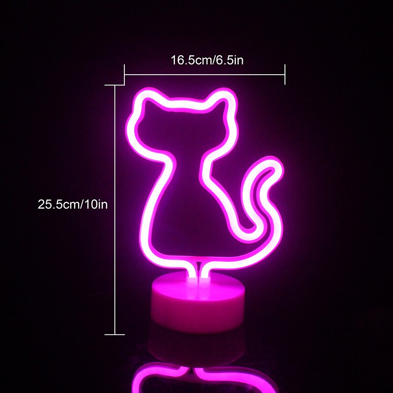Ineonlife – signe néon Led en forme de chat, rose clair, Kawaii, décoration de chambre, alimentation USB/batterie, lampe avec Base, pour magasin, de noël
