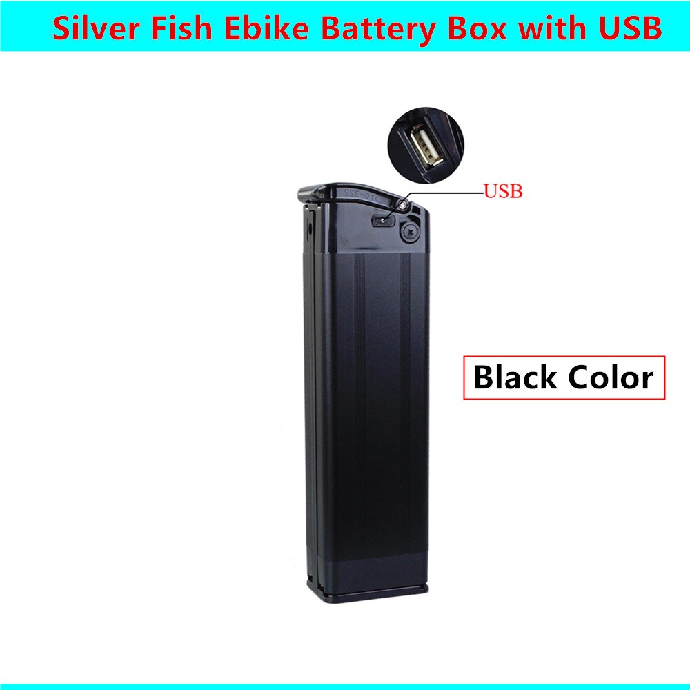Bottom Plug Connector Silver Fish Ebike Battery Box with USB 24v 36v 48v 52v City Bike Folding Bike Fat Bike E-bike Battery Box: 36V Black