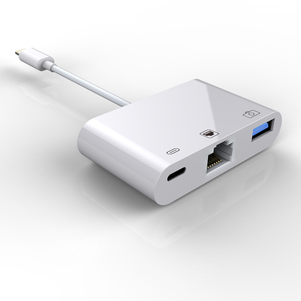 Adaptador 3 en 1 Lightning a tarjeta de red Rj45, adaptador de carga de cámara Lightning a Ethernet para iPhone 14 13/12/11 pro Max iPad