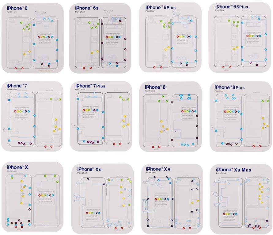 Alfombrilla magnética con tabla de tornillos para iphone 6, 8, 6s, 7 plus, almohadilla de Guía de mantenimiento de trabajo para iphone X, XS, Max, XR, herramientas profesionales de reparación, 15 Uds.