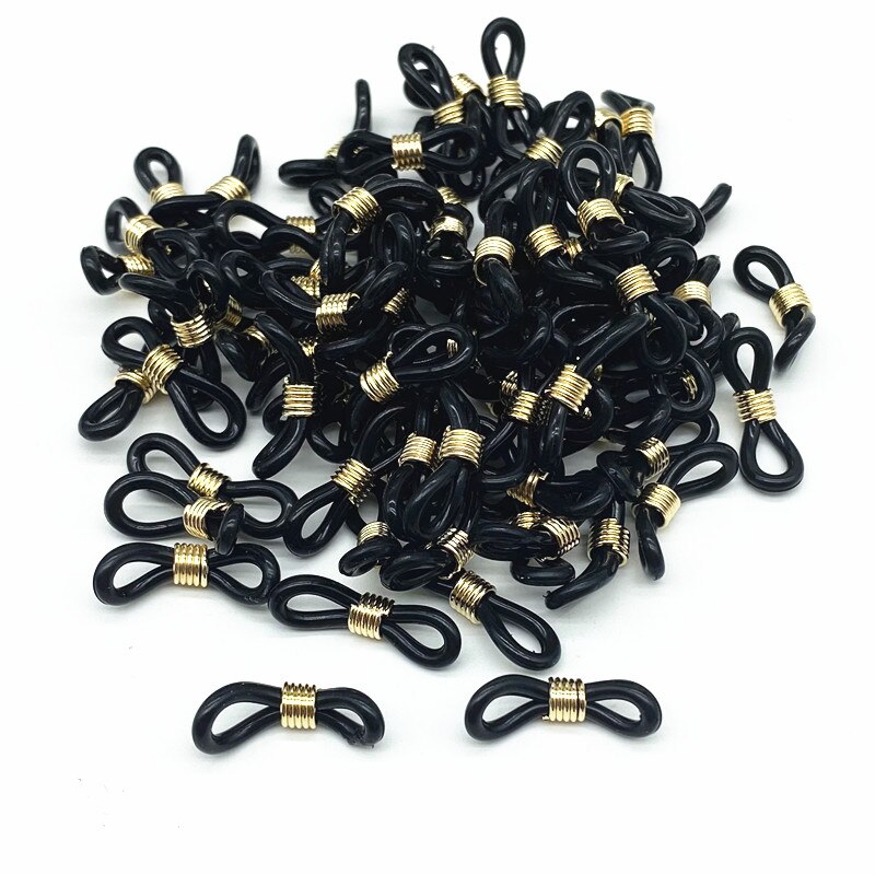 100 sztuk/partia okulary łańcuch gumy silikonowej pierścień antypoślizgowe DIY złącze pasek oczka liny okulary przewód akcesoria: Black( Gold)