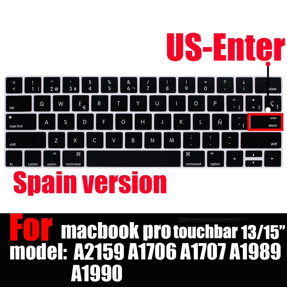 Pokrowiec na klawiaturę MacBook Pro z paskiem dotykowym 13 i 15 2016-2019 Model: A2159, A1989, A1990, A1706, A1707), silikonowy ochraniacz skóry: SZARY