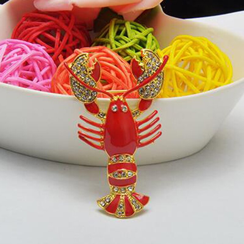 Cute Red Crystal Women Brouches Rhinestone Lobster Brooch Pin Strass Broches Clothing Accessories