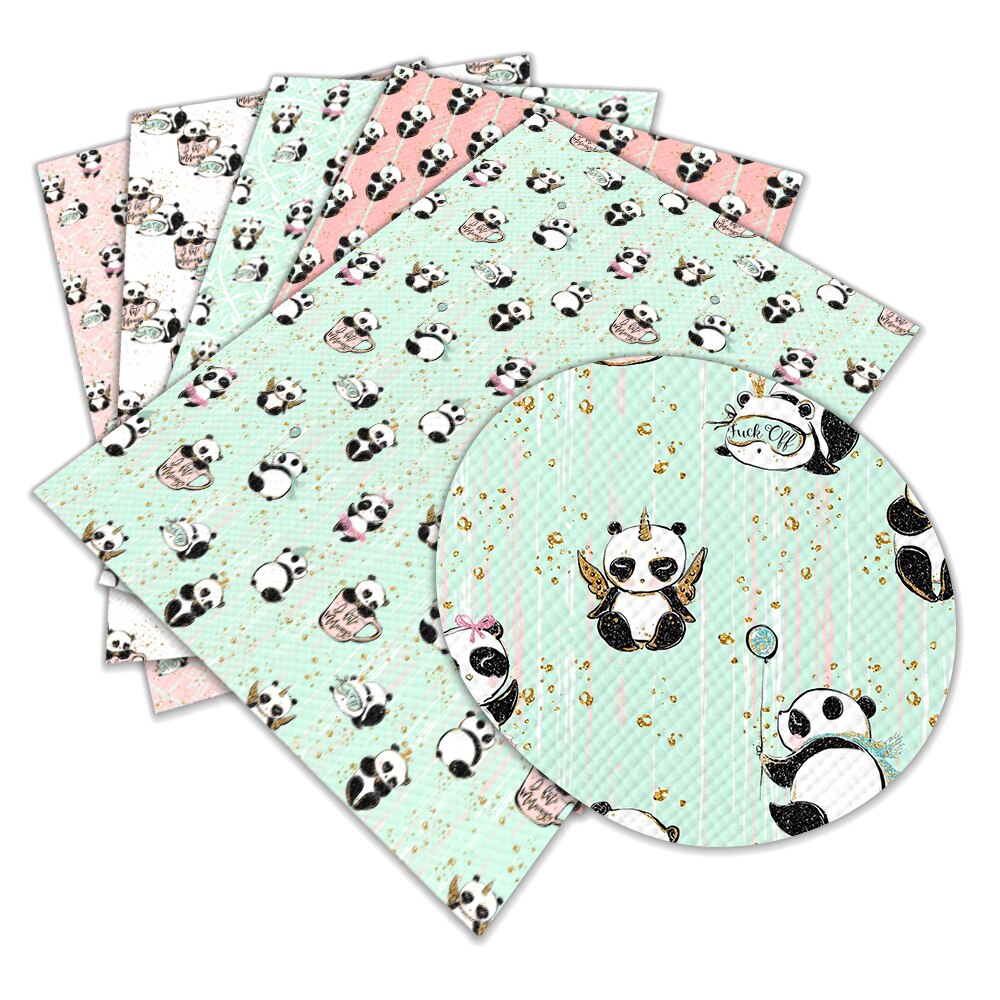 Panda De Bande Dessinée Imprimé Simili Cuir Synthétique 22x30 cm BRICOLAGE Matériel De Couture Pour Vêtements L050
