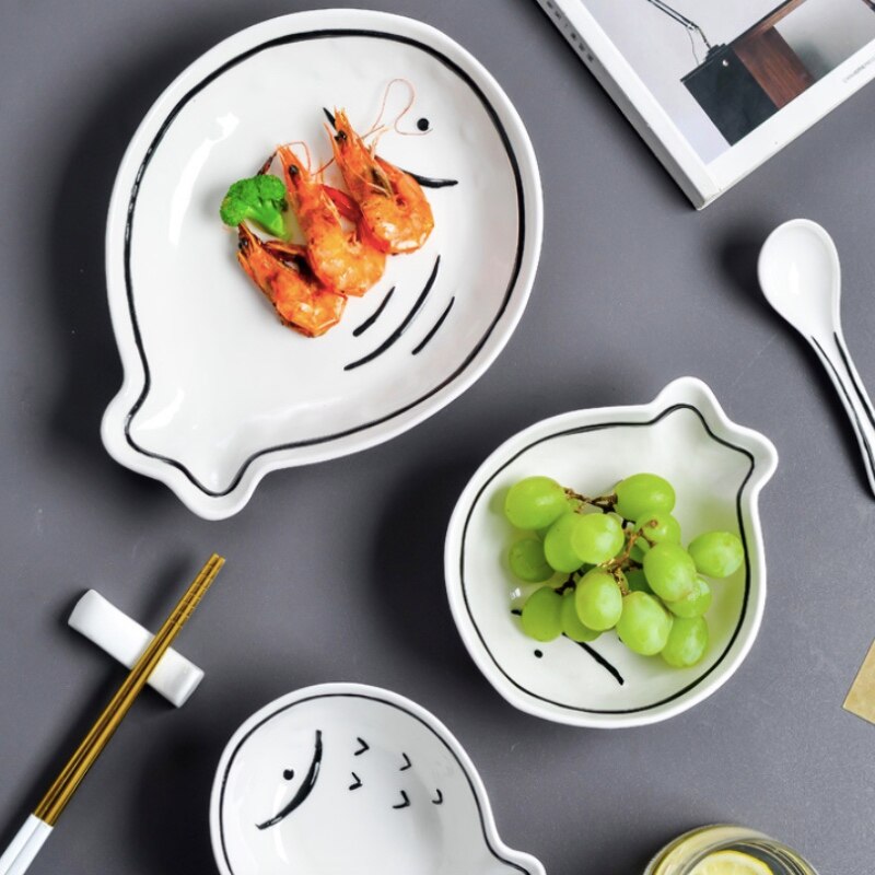 Cartoon Dinner Plate Set Ceramic Kitchen Plate Breakfast Tableware Set Food Dishes Rice Salad Noodles Bowl Soup Kitchen Tool