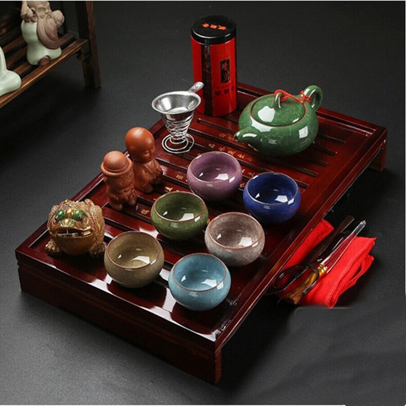 Chinese Kung Fu Thee Set Drinkware Paars Klei keramische Binglie drie opties omvatten Thee pot Cup Terrine Zetgroep TeaTray: Multicolor