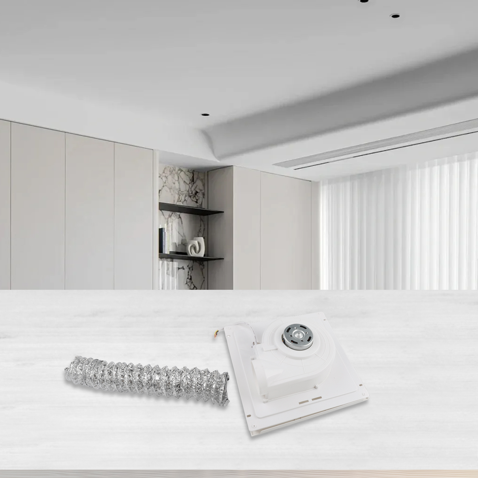 Potente extractor de baño con luces LED, extractor de 30x30cm, extractor de baño ABS blanco, ventilador de ventilación con iluminación LED