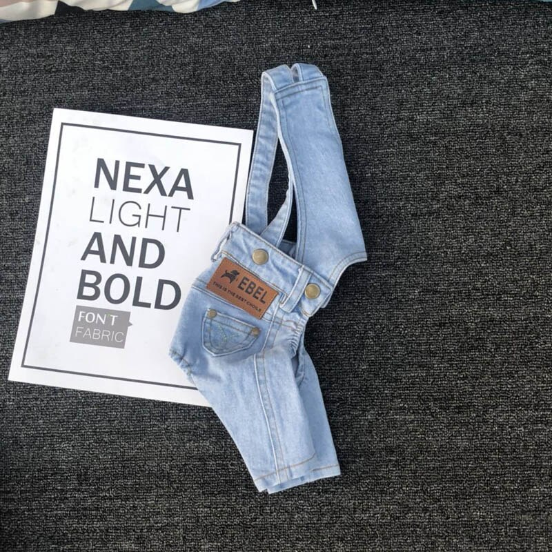 Denim jumpsuit för hundar små hundar husdjur kläder matchande jeans kostym för hund chihuahua mops sommar hund kostym jeans hund s-xxl: Ljusblå / M