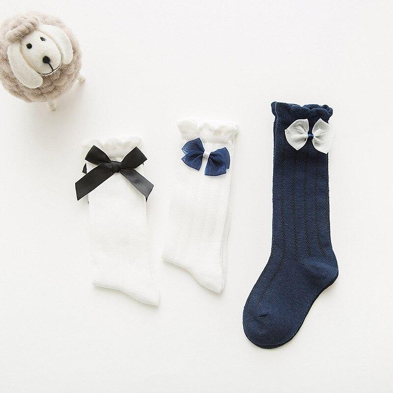 Calzini per bambini a tubo lungo per bambini calzini alti in cotone per bambini calzini caldi per bambini in cotone bianco con fiocco principessa adorabile