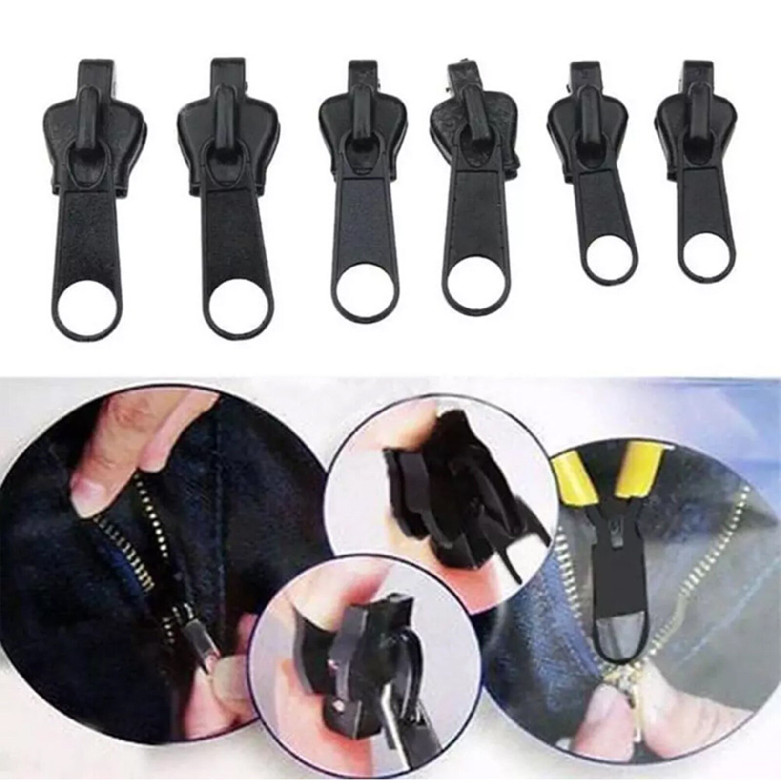 Deslizadores de cremallera universales de fijación instantánea, Kit de rescate de dientes de cremallera, reparación de cremalleras para costura a medida, herramienta a granel, 6 uds.