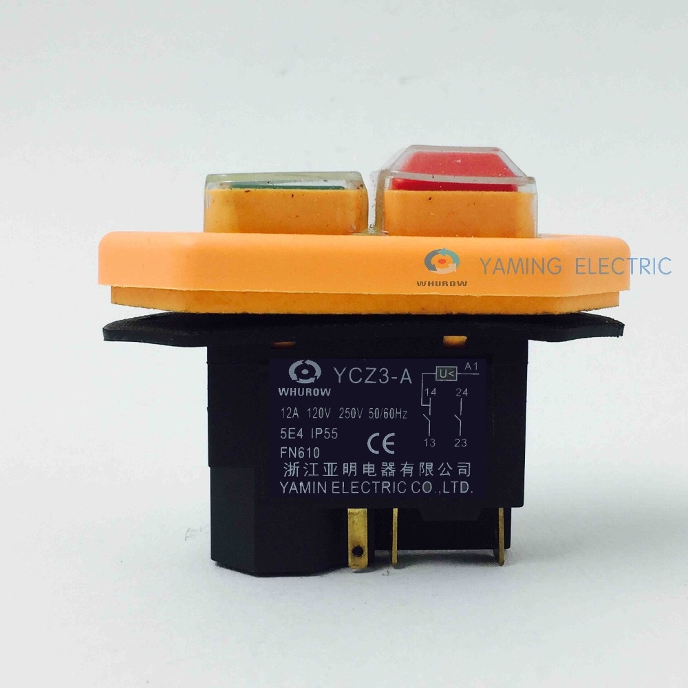 Electromagnetic switch 5 Pin On Off red green Button 12A 230V restart and under voltage protection YCZ3-A