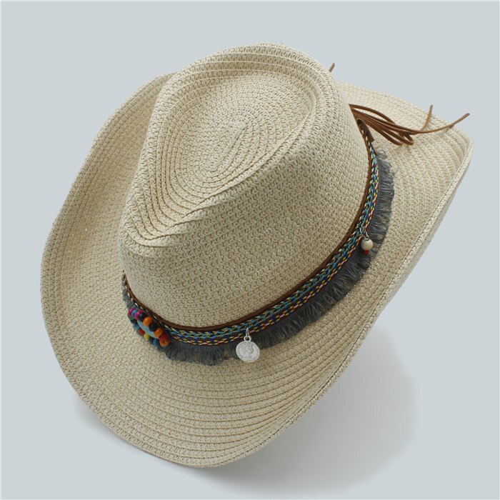 Handarbeit Sommer frauen männer Hohl Western Cowboy Hut Für Gentleman West Wort Cowgirl Jazz Kappe Sommer Stroh Strand Sonnenhut: Straw