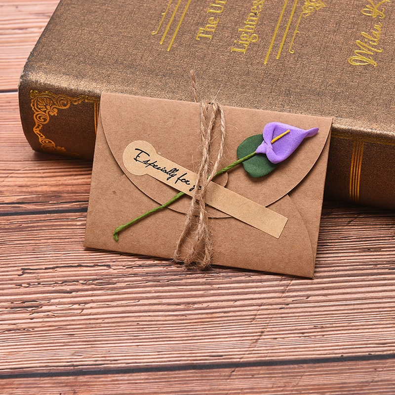 1pc retro diy kraft cartão de convite de papel com envelope feito à mão flores secas convites festa de casamento envelopes