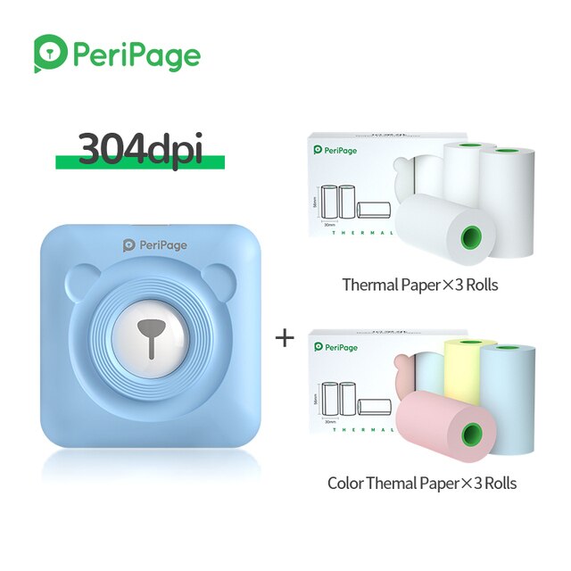 304dpi PeriPage A6 Etikett Drucker hoch Definition Druck Thermische Mini Drucker 2 &quot;Foto Rechnung Drucker für Android und iPhone: 304 Blau 6 Papiere
