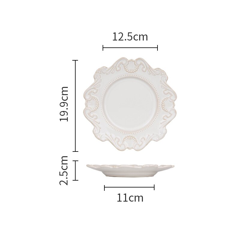 European retro ceramic dinner plates embossed Blue White Dinnerware porcelain dessert cake plate round bowls kitchen Tableware: 8inch White