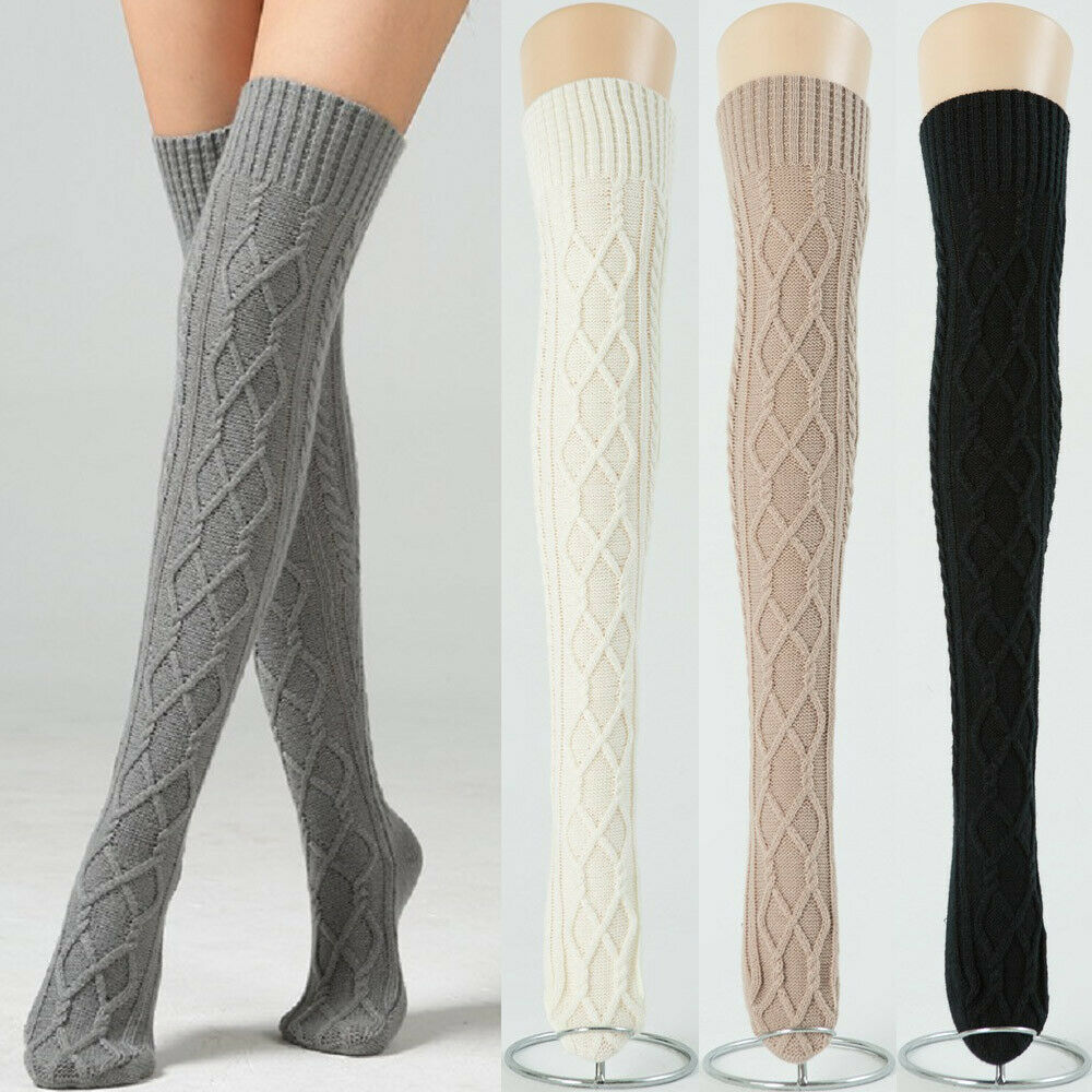 Kvinner varm hekle strikket over kneet legging varmestrømper lange tights lårstrømper